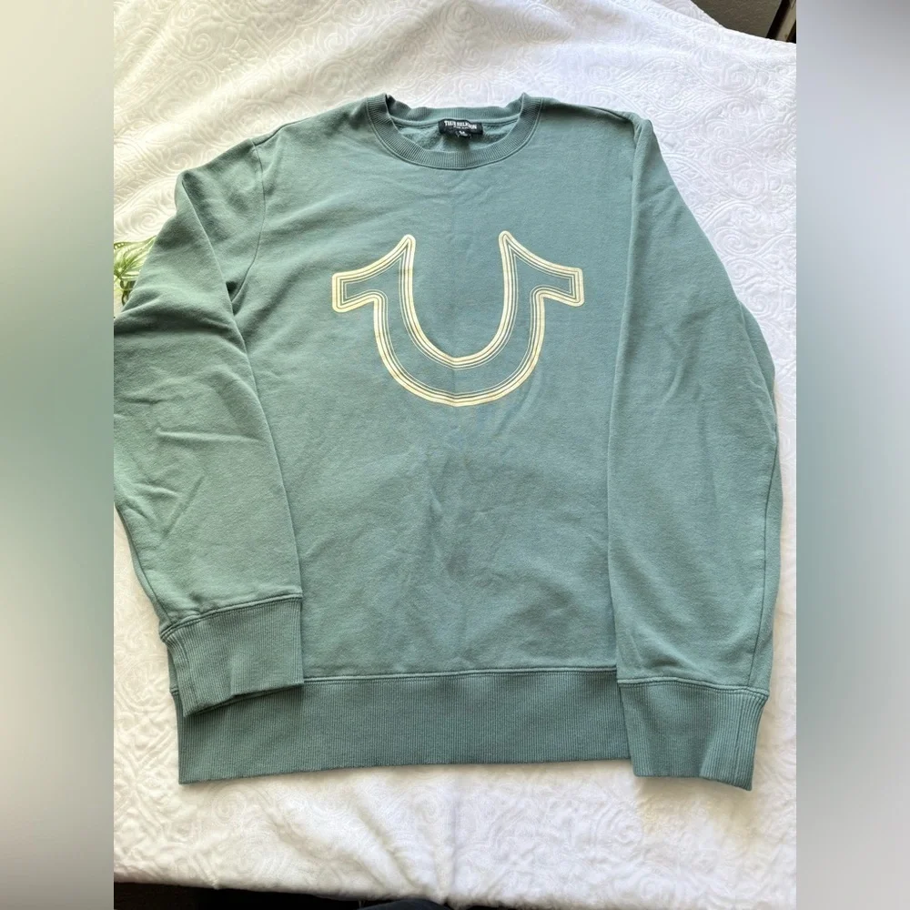 True Religion Green Crewneck Logo Sweatshirt Pullover Size M